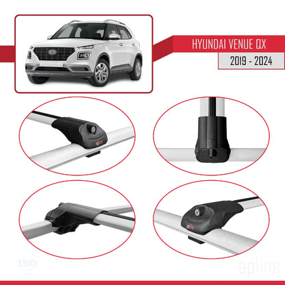 Compatible with Hyundai Venue (QX) 2019-2024 ACE-1 Car Roof Rack Cross Bar Grey Aluminium 3 Bars