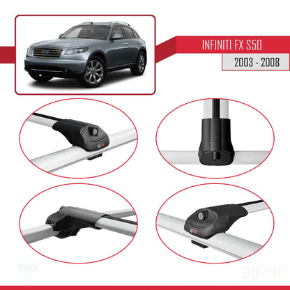 Compatibile con Infiniti FX (S50) 2003-2008 ACE-1 Barre portatutto per auto Portapacchi Alluminio grigio 2 barre