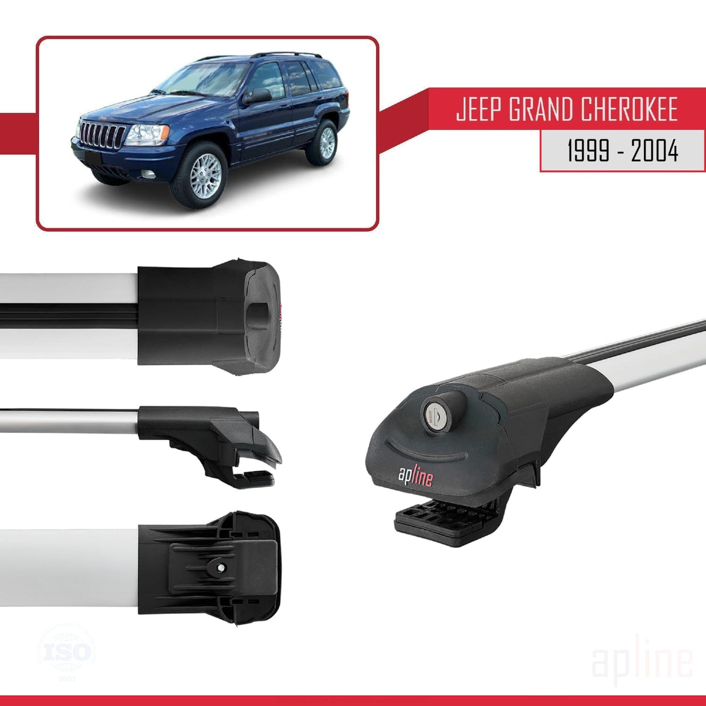Compatible with Jeep Grand Cherokee 2 (WJ) 1999-2004 ACE-1 Car Roof Rack Cross Bar Grey Aluminium 3 Bars