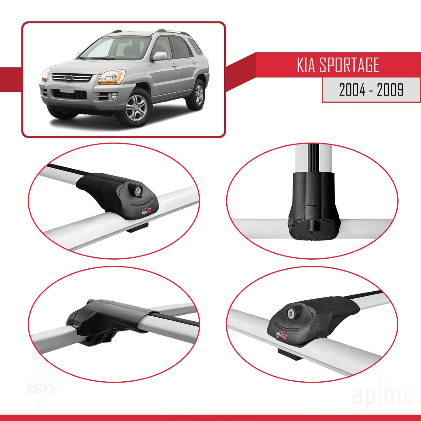 Compatible avec Kia Sportage 2 (JE) 2004-2009 ACE-1 Barres de Toit Railing Porte-Bagages de Voiture Gris Aluminium 2 Barres