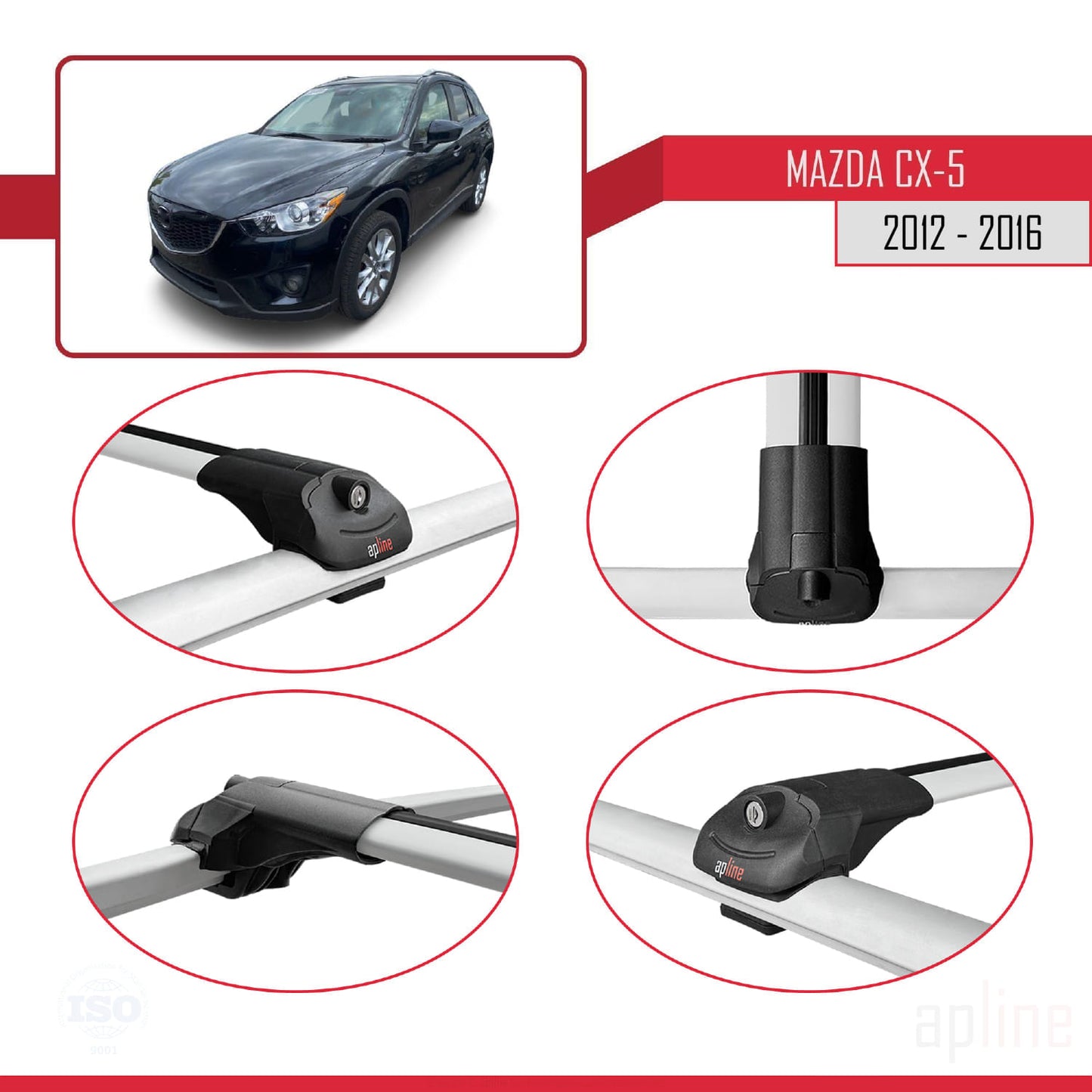 Compatible avec Mazda CX-5 I (KE) 2012-2016 ACE-1 Barres de Toit Railing Porte-Bagages de Voiture Gris Aluminium 2 Barres