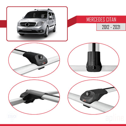 Compatible avec Mercedes Citan (W415) 2012-2021 ACE-1 Barres de Toit Railing Porte-Bagages de Voiture Gris Aluminium 4 Barres