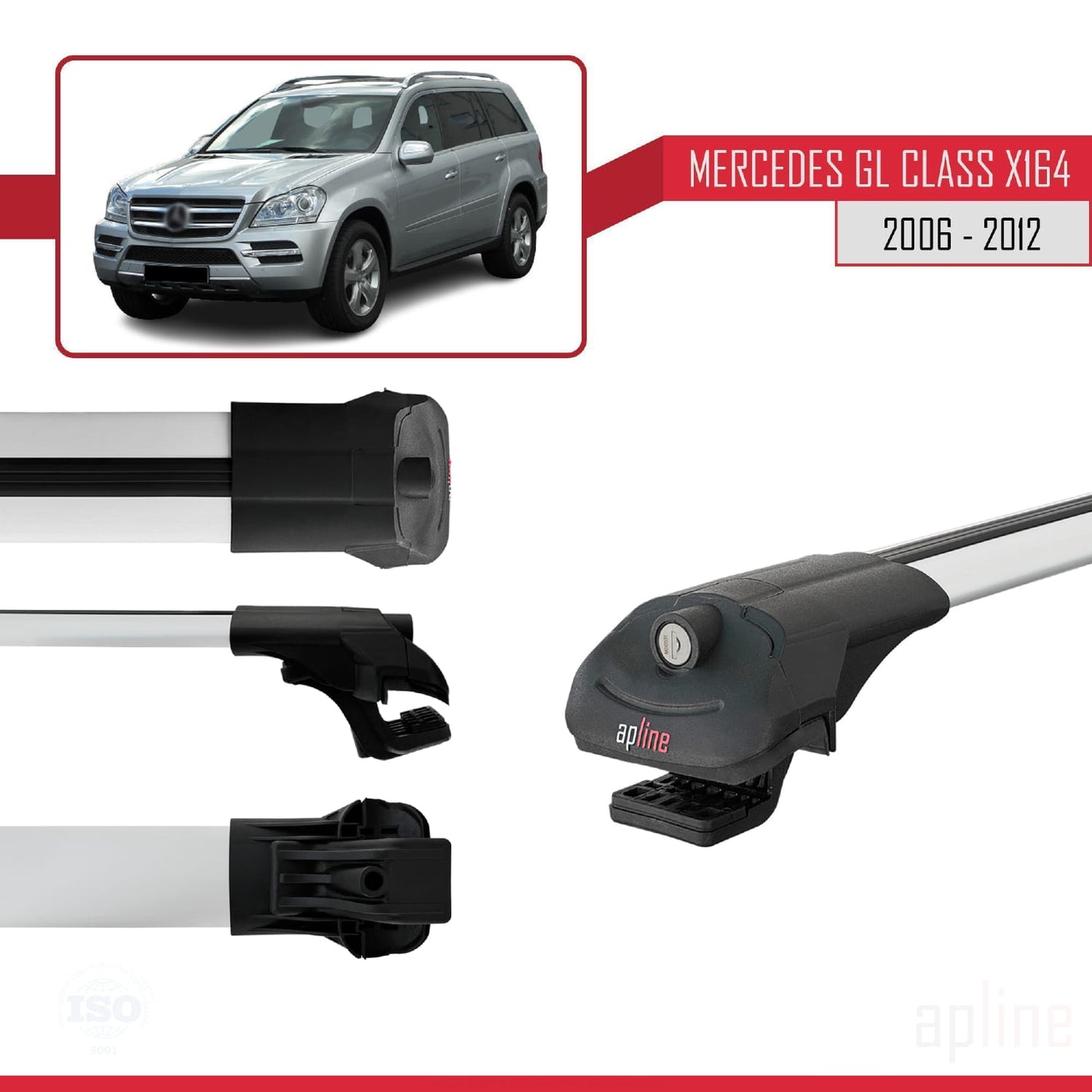 Compatible avec Mercedes Classe GL (X164) 2006-2012 ACE-1 Barres de Toit Railing Porte-Bagages de Voiture Gris Aluminium 2 Barres