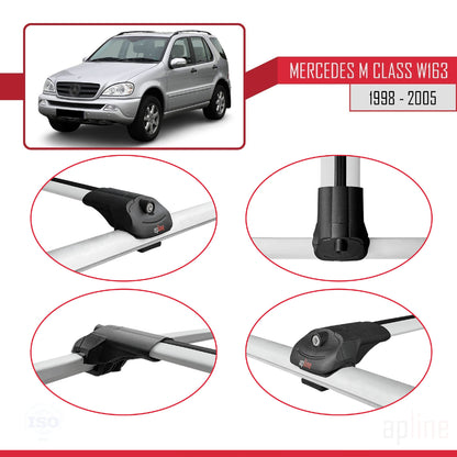 Compatible avec Mercedes Classe M (W163) 1998-2005 ACE-1 Barres de Toit Railing Porte-Bagages de Voiture Gris Aluminium 2 Barres