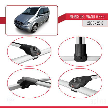 Compatible with Mercedes Viano 2 (W639) Pre-Facelift 2003-2010 ACE-1 Car Roof Rack Cross Bar Grey Aluminium 2 Bars