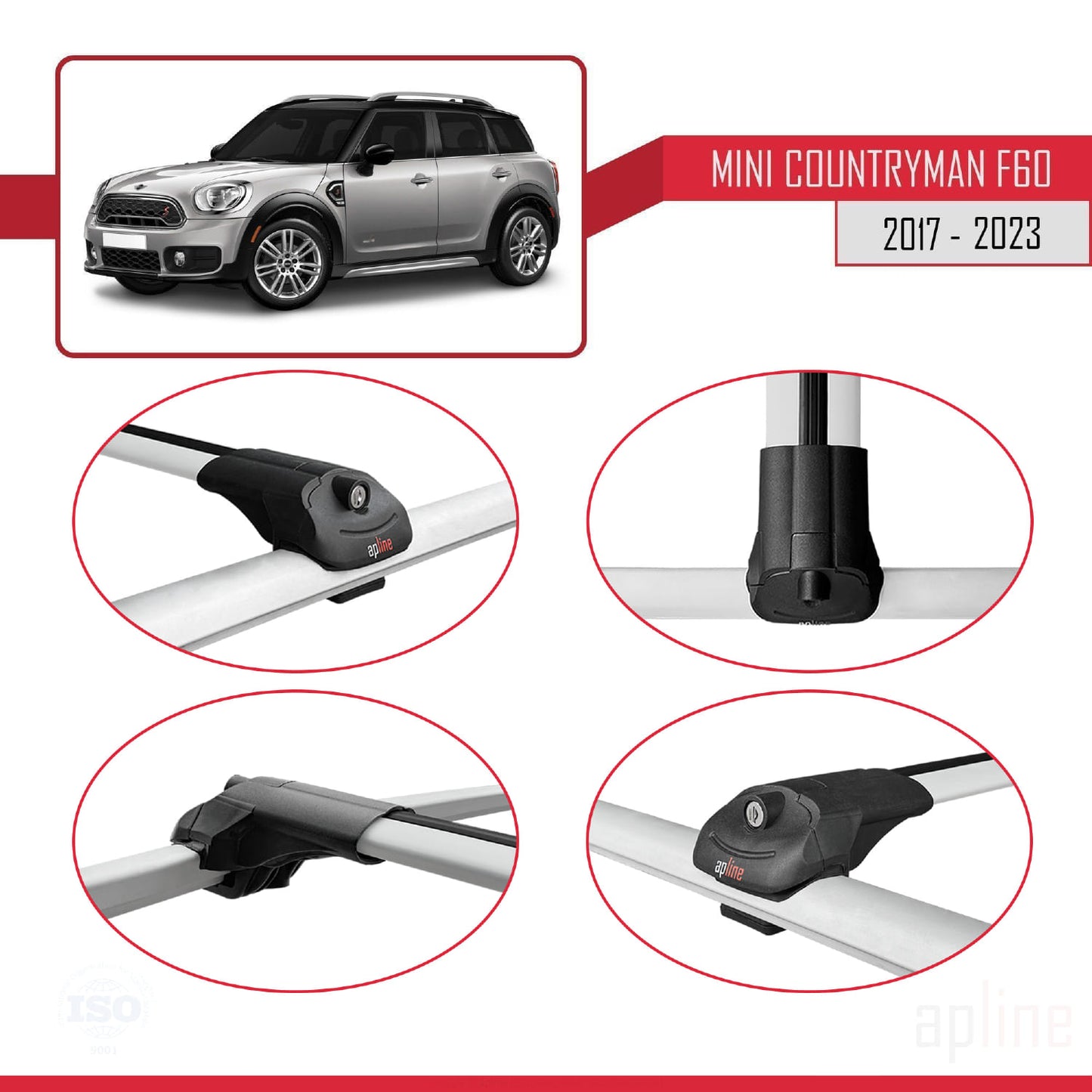 Compatible avec Mini Countryman 2 (F60) 2017-2023 ACE-1 Barres de Toit Railing Porte-Bagages de Voiture Gris Aluminium 3 Barres