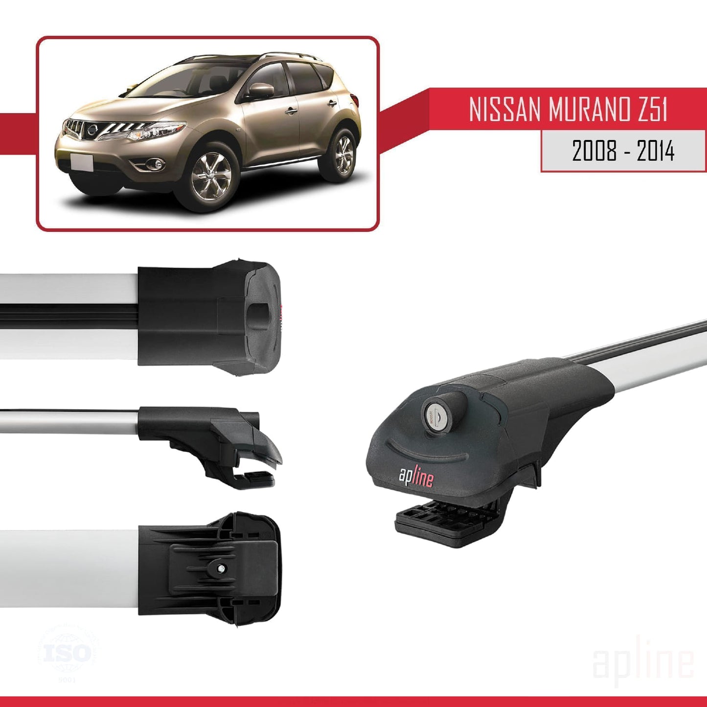 Compatible avec Nissan Murano 2 (Z51) 2008-2014 ACE-1 Barres de Toit Railing Porte-Bagages de Voiture Gris Aluminium 3 Barres
