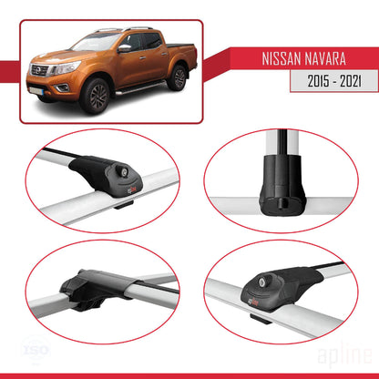 Compatible avec Nissan Navara 4 (D23) 2015-2021 ACE-1 Barres de Toit Railing Porte-Bagages de Voiture Gris Aluminium 3 Barres