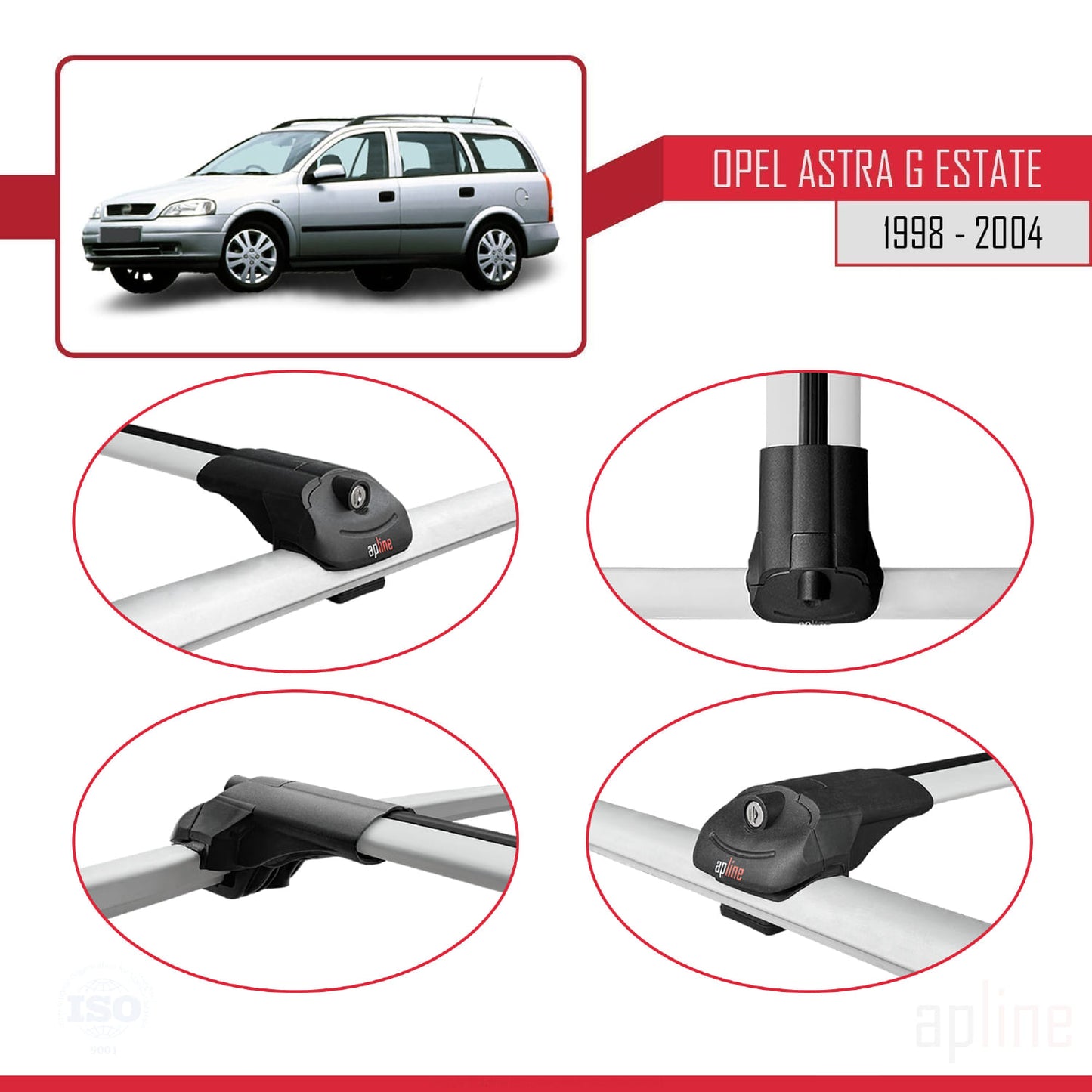 Compatible avec Opel Astra G (T98) Break 1998-2004 ACE-1 Barres de Toit Railing Porte-Bagages de Voiture Gris Aluminium 3 Barres