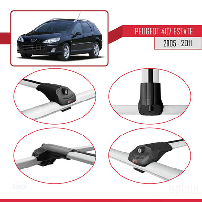 Compatible avec Peugeot 407 Break 2005-2011 ACE-1 Barres de Toit Railing Porte-Bagages de Voiture Gris Aluminium 3 Barres
