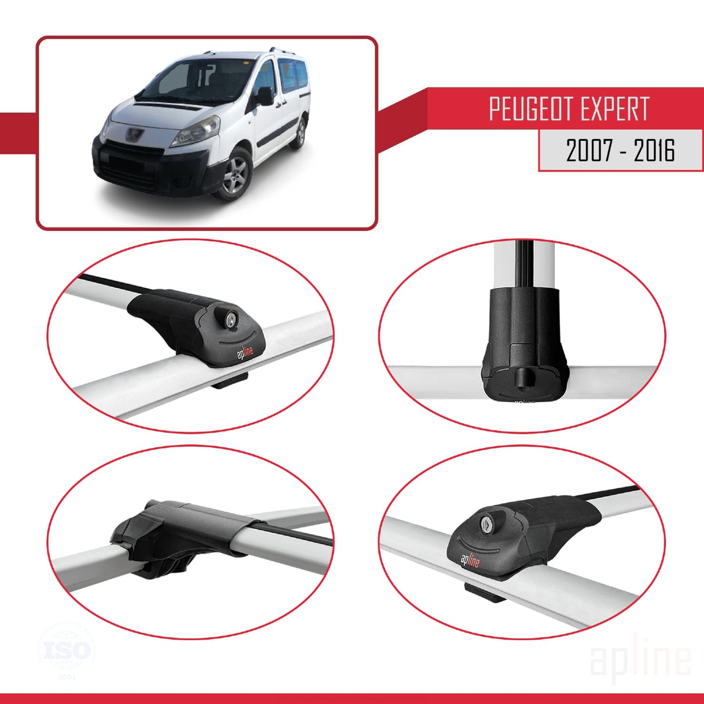 Compatible avec Peugeot Expert 2 2007-2016 ACE-1 Barres de Toit Railing Porte-Bagages de Voiture Gris Aluminium 3 Barres