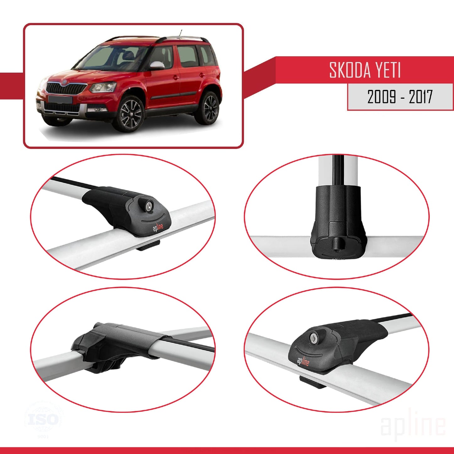 Compatible avec Skoda Yeti 2009-2017  ACE-1 Barres de Toit Railing Porte-Bagages de Voiture Gris Aluminium 2 Barres