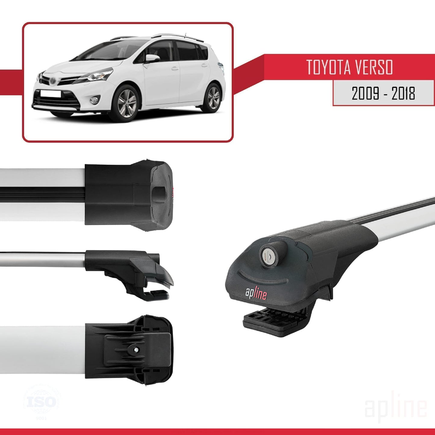 Compatible avec Toyota Verso (AR20) 2009-2018 ACE-1 Barres de Toit Railing Porte-Bagages de Voiture Gris Aluminium 4 Barres