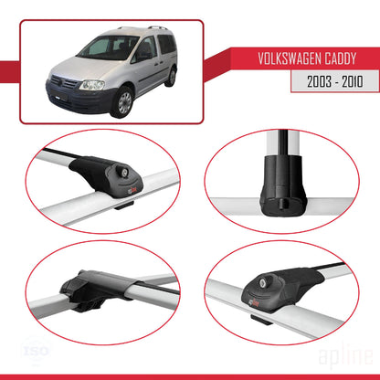 Compatible avec Volkswagen Caddy 3 (2K) 2003-2010 ACE-1 Barres de Toit Railing Porte-Bagages de Voiture Gris Aluminium 3 Barres