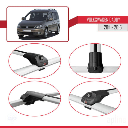 Compatible avec Volkswagen Caddy 3 (2K) 2011-2015 ACE-1 Barres de Toit Railing Porte-Bagages de Voiture Gris Aluminium 4 Barres