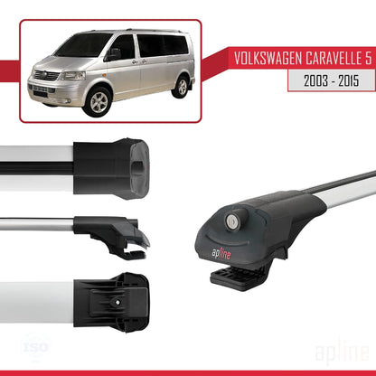 Compatible avec Volkswagen T5 Caravelle 2003-2015 ACE-1 Barres de Toit Railing Porte-Bagages de Voiture Gris Aluminium 2 Barres