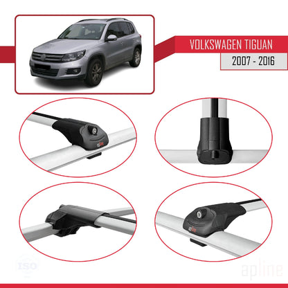 Compatible avec Volkswagen Tiguan (5N) 2007-2016 ACE-1 Barres de Toit Railing Porte-Bagages de Voiture Gris Aluminium 2 Barres