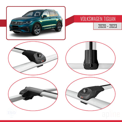 Compatible avec Volkswagen Tiguan 2 Post-Facelift 2020-2023 ACE-1 Barres de Toit Railing Porte-Bagages de Voiture Gris Aluminium 2 Barres