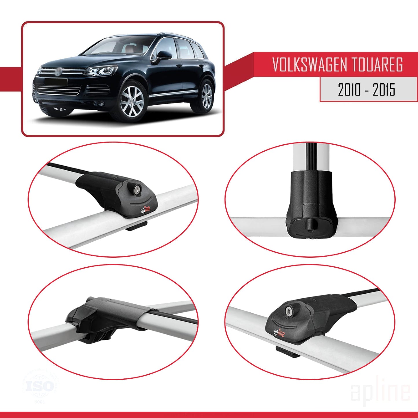 Compatible avec Volkswagen Touareg 2 (7P) 2010-2015 ACE-1 Barres de Toit Railing Porte-Bagages de Voiture Gris Aluminium 2 Barres