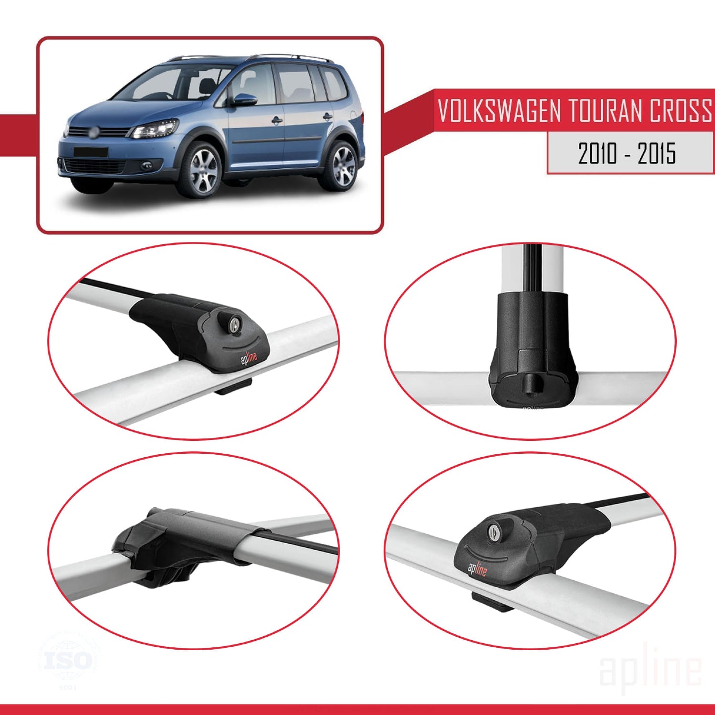 Compatible avec Volkswagen Touran (1T) Post-Facelift 2010-2015 ACE-1 Barres de Toit Railing Porte-Bagages de Voiture Gris Aluminium 3 Barres