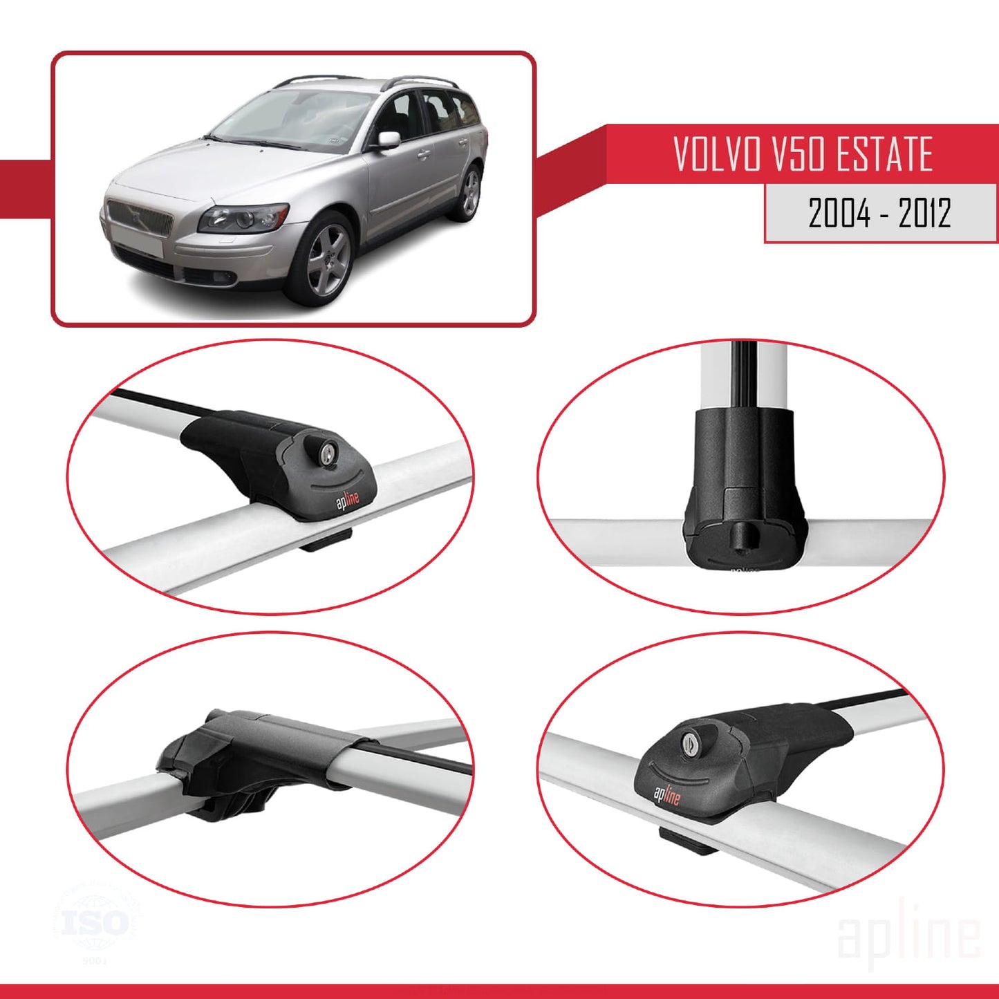 Compatible avec Volvo V50 2004-2012 ACE-1 Barres de Toit Railing Porte-Bagages de Voiture Gris Aluminium 3 Barres