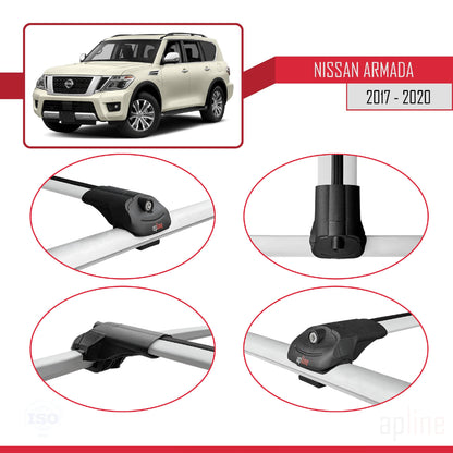 Compatible avec Nissan Armada 2 (Y62) 2017-2020 ACE-1 Barres de Toit Railing Porte-Bagages de Voiture Gris Aluminium 2 Barres