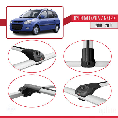 Compatibile con Hyundai Matrix (FC) 2001-2010 ACE-1 Barre portatutto per auto Portapacchi in alluminio grigio 2 barre