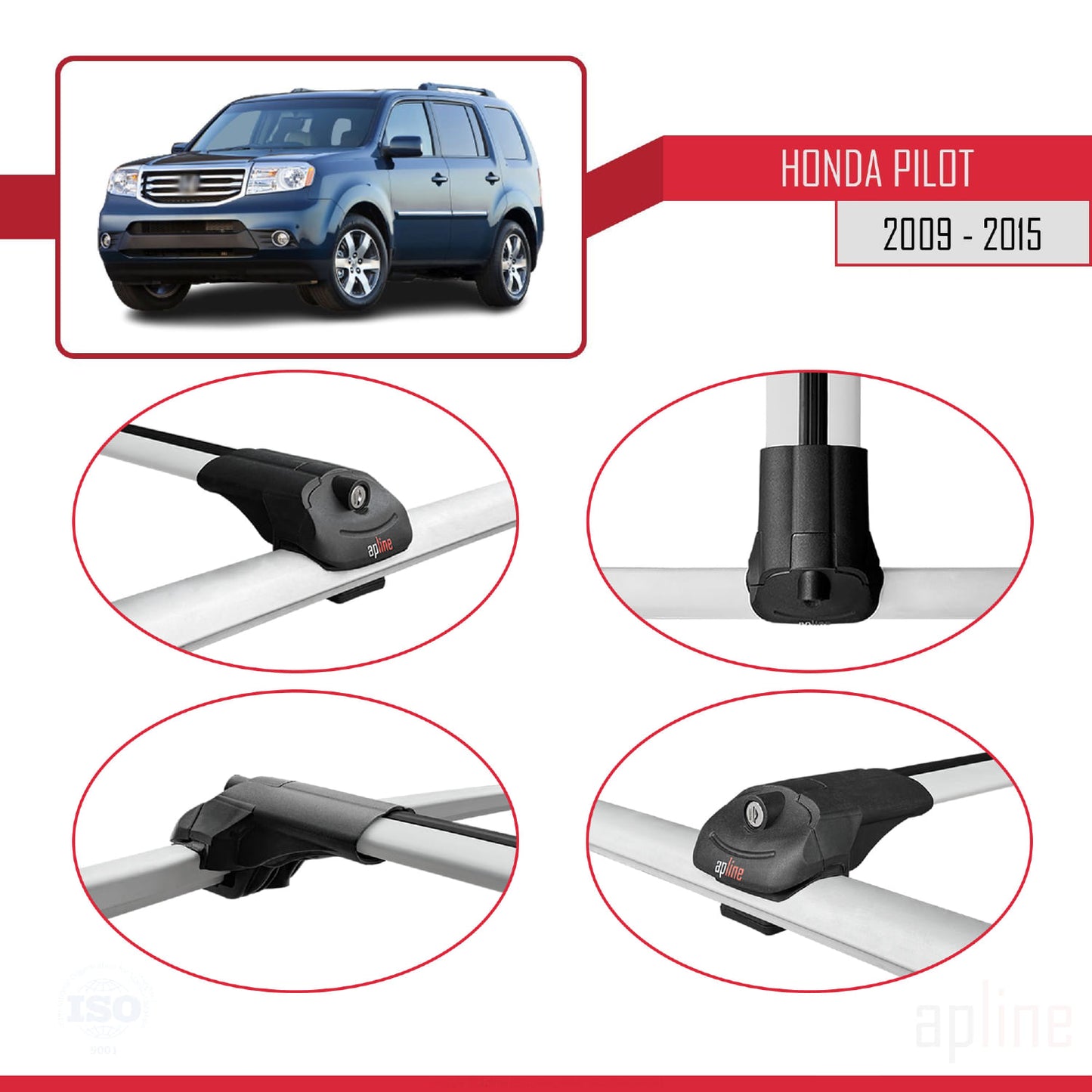 Compatibile con Honda Pilot 2 2009-2015 ACE-1 Barre portatutto per auto Portapacchi in alluminio grigio 2 barre
