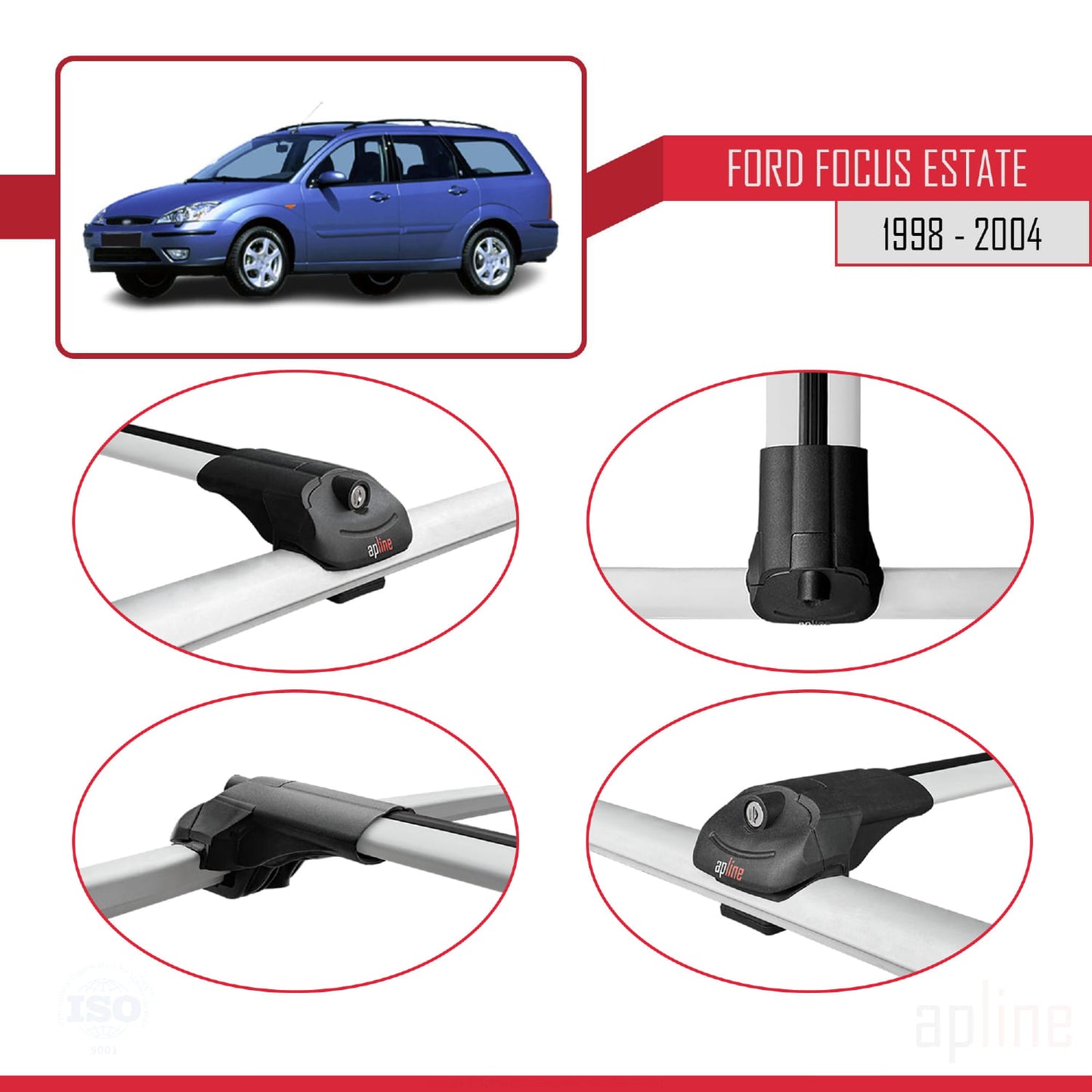 Compatibile con Ford Focus (C170) Station Wagon 1998-2004 ACE-1 Barre portatutto per auto Portapacchi in alluminio grigio 2 barre