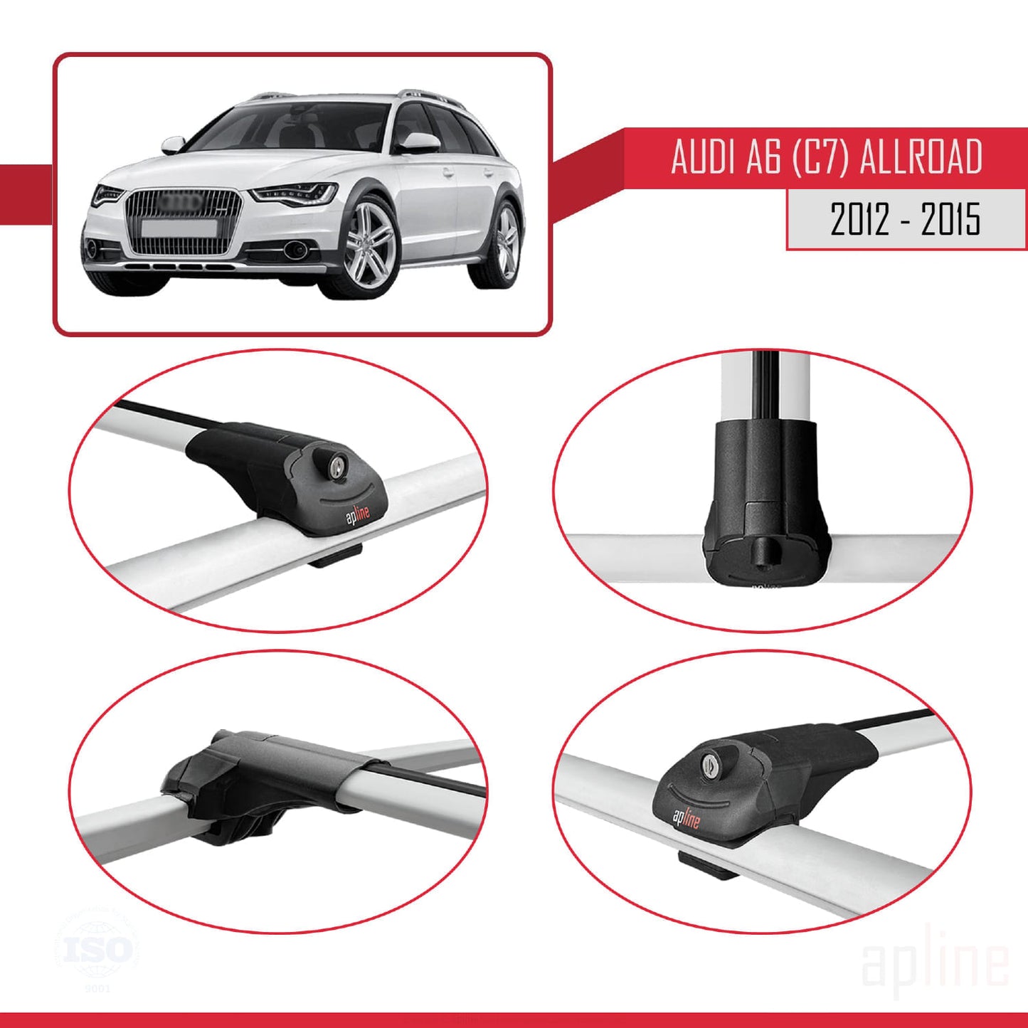 Compatibile con A6 (C7) Allroad 2012-2015 ACE-1 Barre portatutto per auto Portapacchi Alluminio Grigio 2 Barre