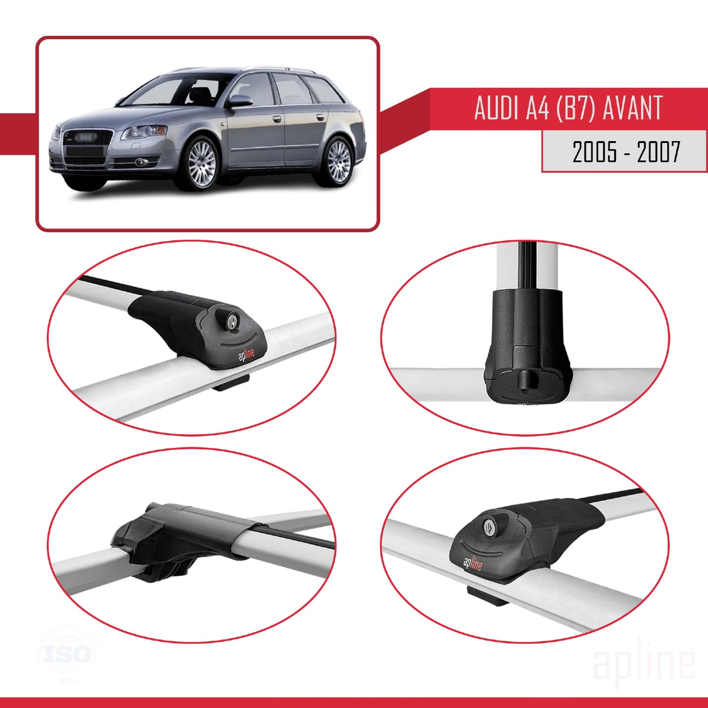 Compatibile con A4 (B7) Avant 2005-2007 ACE-1 Barre portatutto per auto Portapacchi Alluminio grigio 2 barre