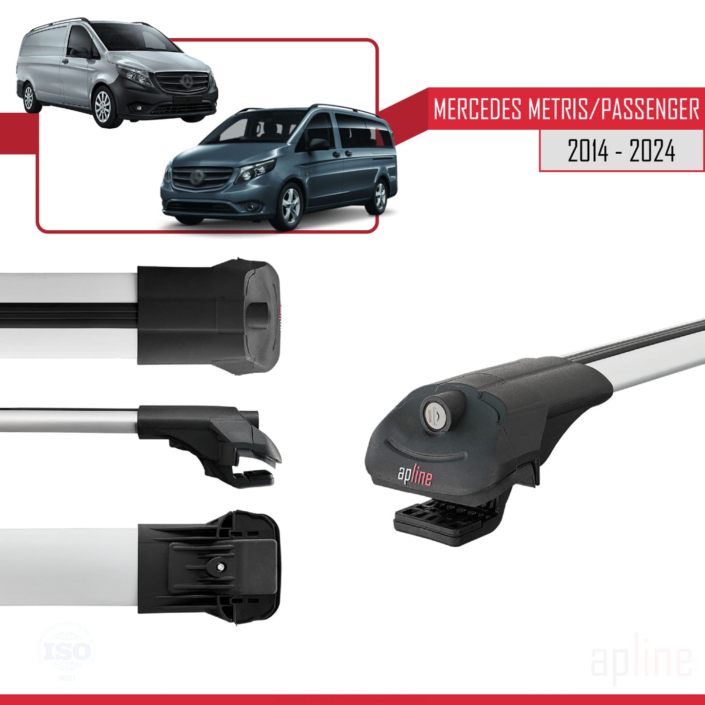 Compatibile con Mercedes Metris (W447) 2014-2025 ACE-1 Barre Tetto Portapacchi Auto Barre Portatutto Grigo Alluminio 4 Barre