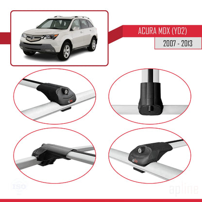 Compatibile con Acura MDX (YD2) 2007-2013 ACE-1 Barre portatutto per auto Portapacchi in alluminio grigio 2 barre