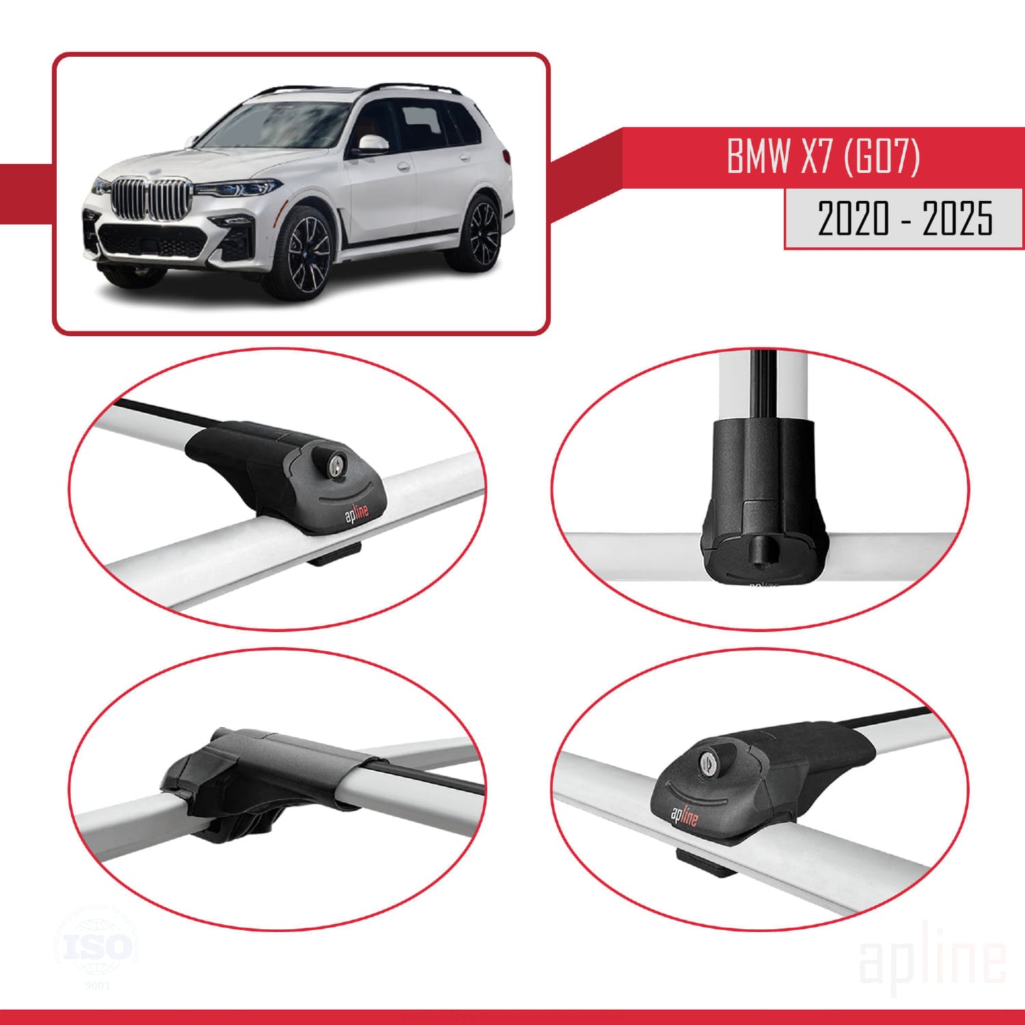 Compatibile con BMW X7 (G07) ​​2020-2025 ACE-1 Barre portatutto per auto Portapacchi in alluminio grigio 3 barre