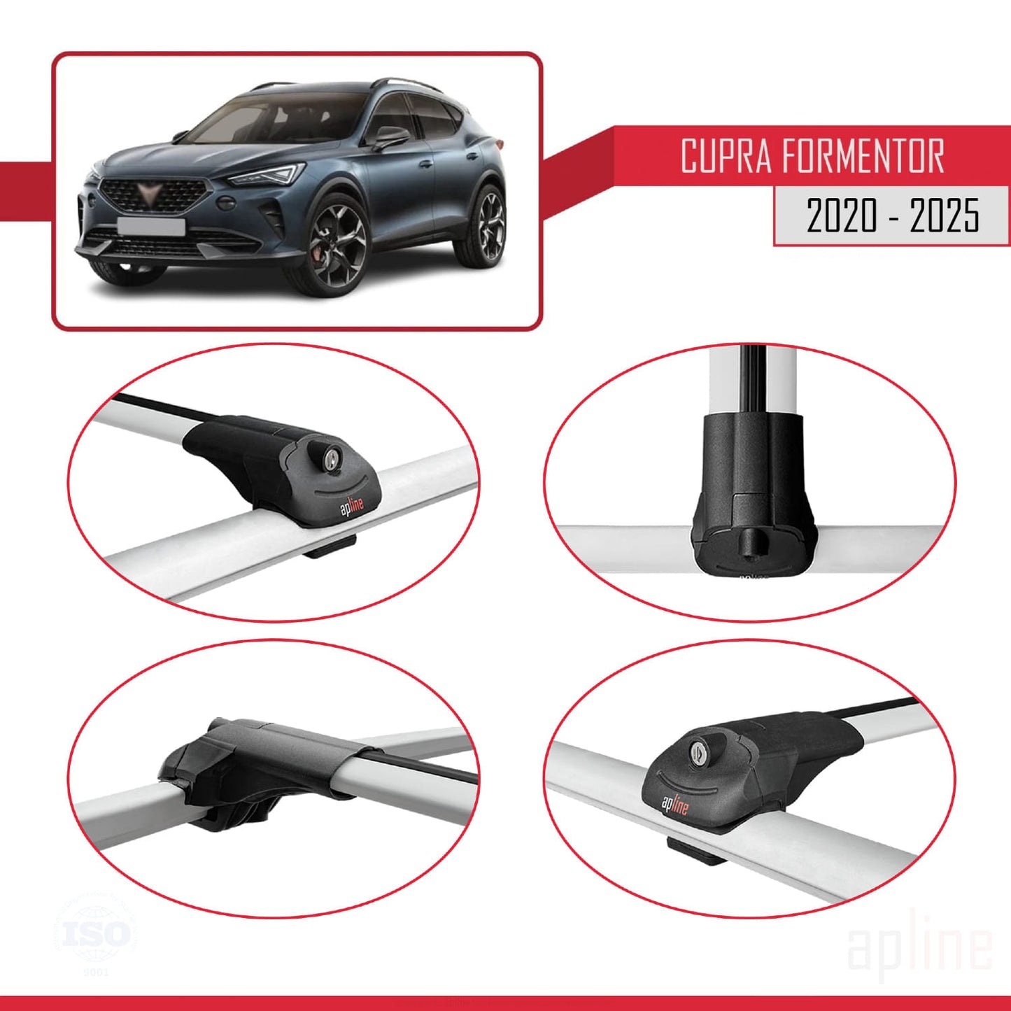 Compatibile con Cupra Formentor 2020-2025 ACE-1 Barre portatutto per auto Portapacchi in alluminio grigio 3 barre