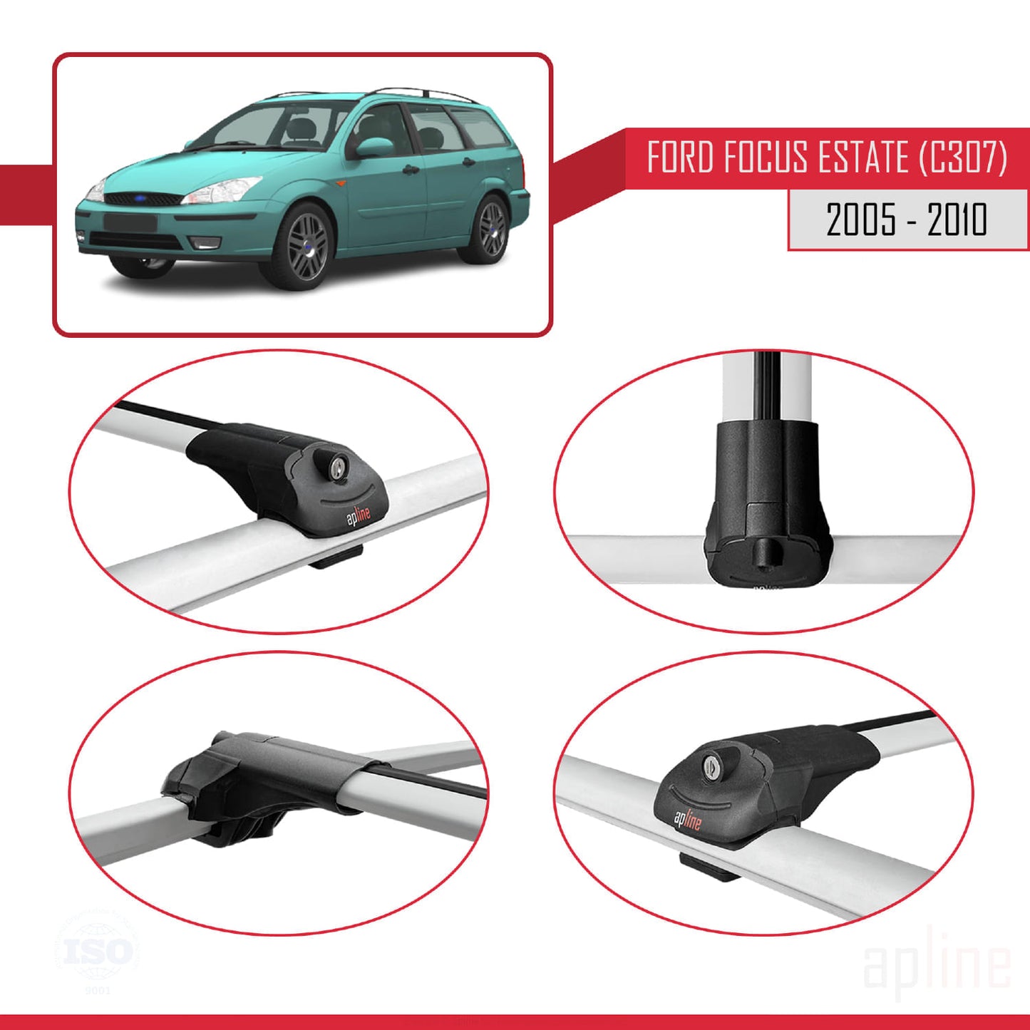 Compatibile con Ford Focus 2 (C307) Station Wagon 2005-2010 ACE-1 Barre portatutto per auto Portapacchi in alluminio grigio 3 barre