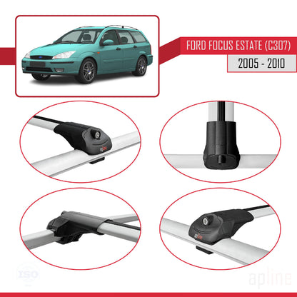 Compatibile con Ford Focus 2 (C307) Station Wagon 2005-2010 ACE-1 Barre portatutto per auto Portapacchi in alluminio grigio 3 barre