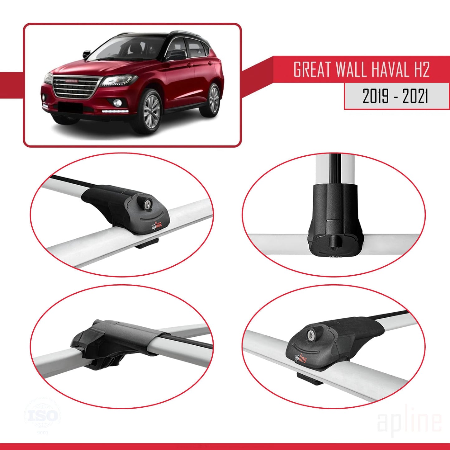 Compatibile con Great Wall Haval H2 2019-2021 ACE-1 Barre portatutto per auto Portapacchi in alluminio grigio 2 barre