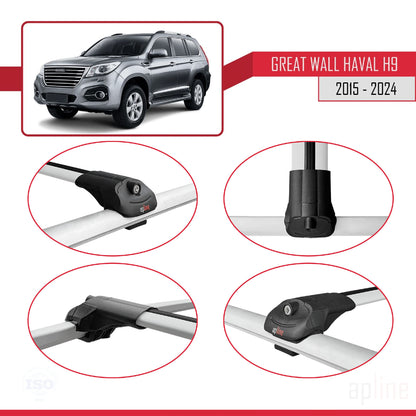 Compatibile con Great Wall Haval H9 2015-2023 ACE-1 Barre portatutto per auto Portapacchi in alluminio grigio 3 barre