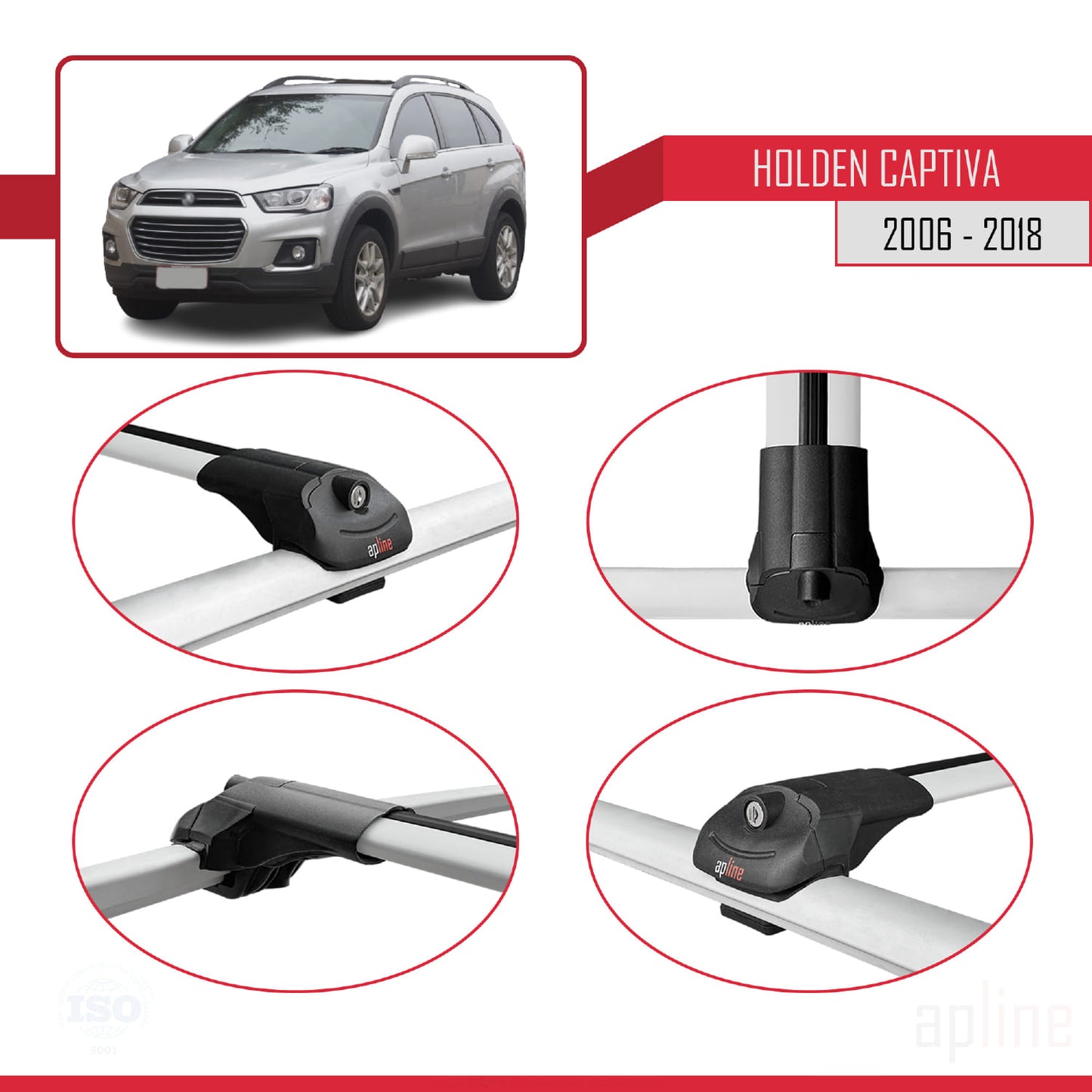 Compatibile con Holden Captiva 2006-2018 ACE-1 Barre portatutto per auto Portapacchi in alluminio grigio 3 barre