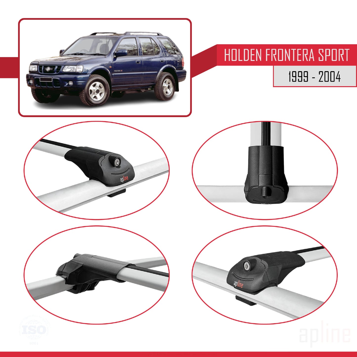 Compatibile con Holden Frontera Sport 2 1999-2004 ACE-1 Barre portatutto per auto Portapacchi in alluminio grigio 3 barre
