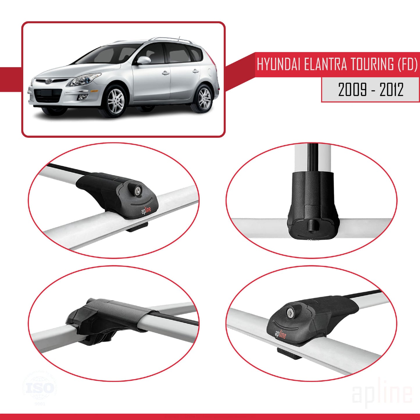 Compatibile con Hyundai Elantra Touring (FD) 2009-2012 ACE-1 Barre portatutto per auto Portapacchi in alluminio grigio 3 barre