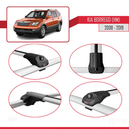 Compatible with Kia Borrego (HM) 2008-2019 ACE-1 Car Roof Rack Cross Bar Grey Aluminium 3 Bars