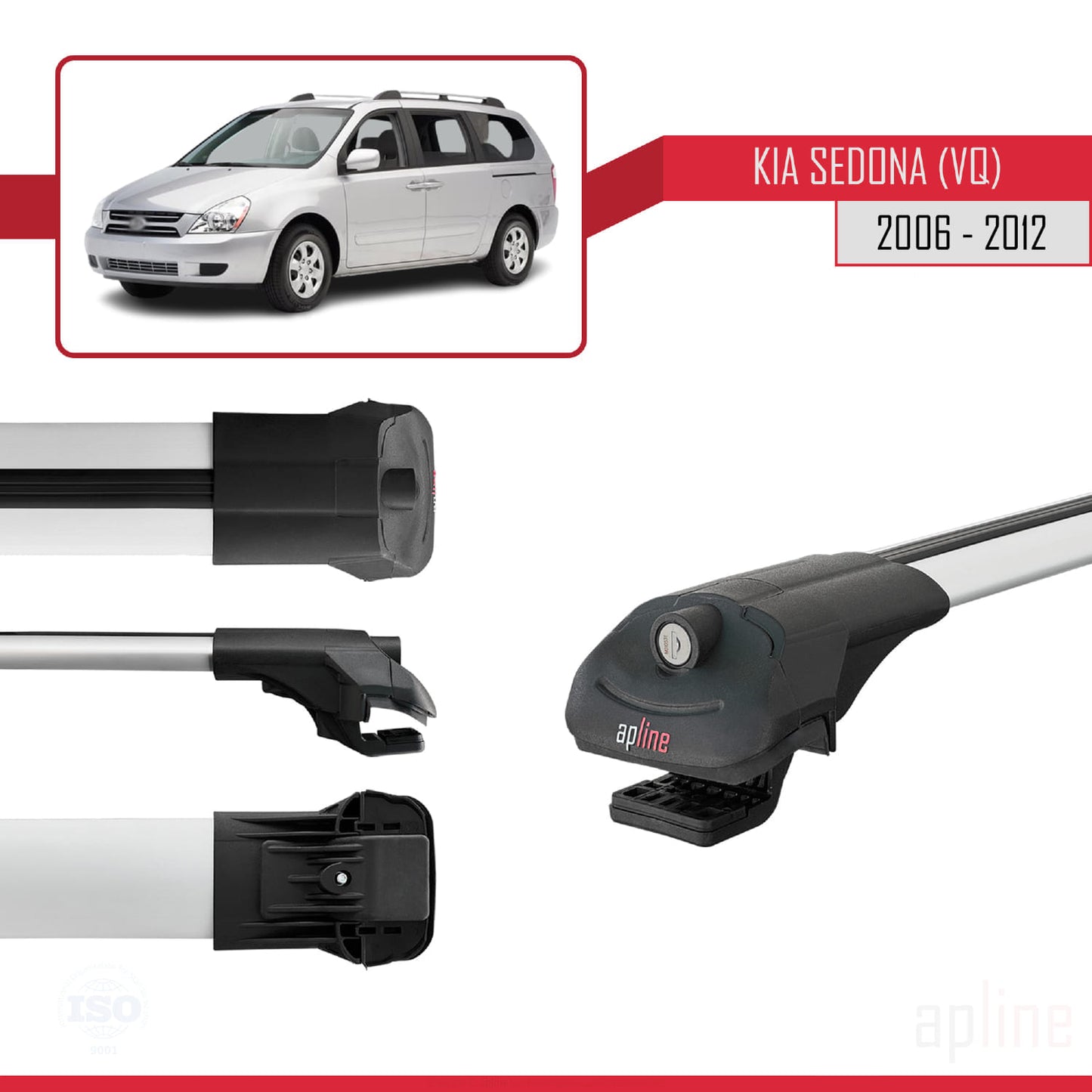 Compatible with Kia Sedona 2 (VQ) 2006-2012 ACE-1 Car Roof Rack Cross Bar Grey Aluminium 3 Bars