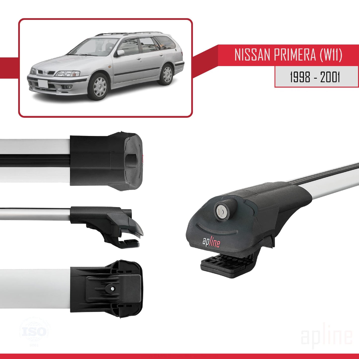 Compatibile con Nissan Primera 2 (W11) Traveller 1998-2001 ACE-1 Barre Tetto Portapacchi Auto Barre Portatutto Grigo Alluminio 3 Barre