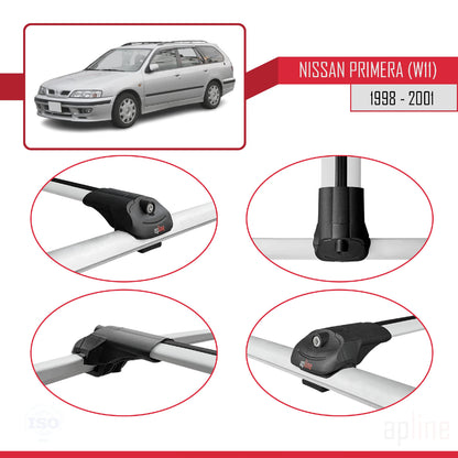 Compatibile con Nissan Primera 2 (W11) Traveller 1998-2001 ACE-1 Barre Tetto Portapacchi Auto Barre Portatutto Grigo Alluminio 3 Barre