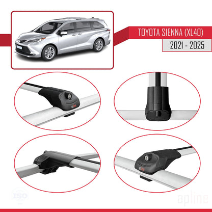 Compatible avec Toyota Sienna 4 (XL40) 2021-2025 ACE-1 Barres de Toit Railing Porte-Bagages de Voiture Gris Aluminium 3 Barres