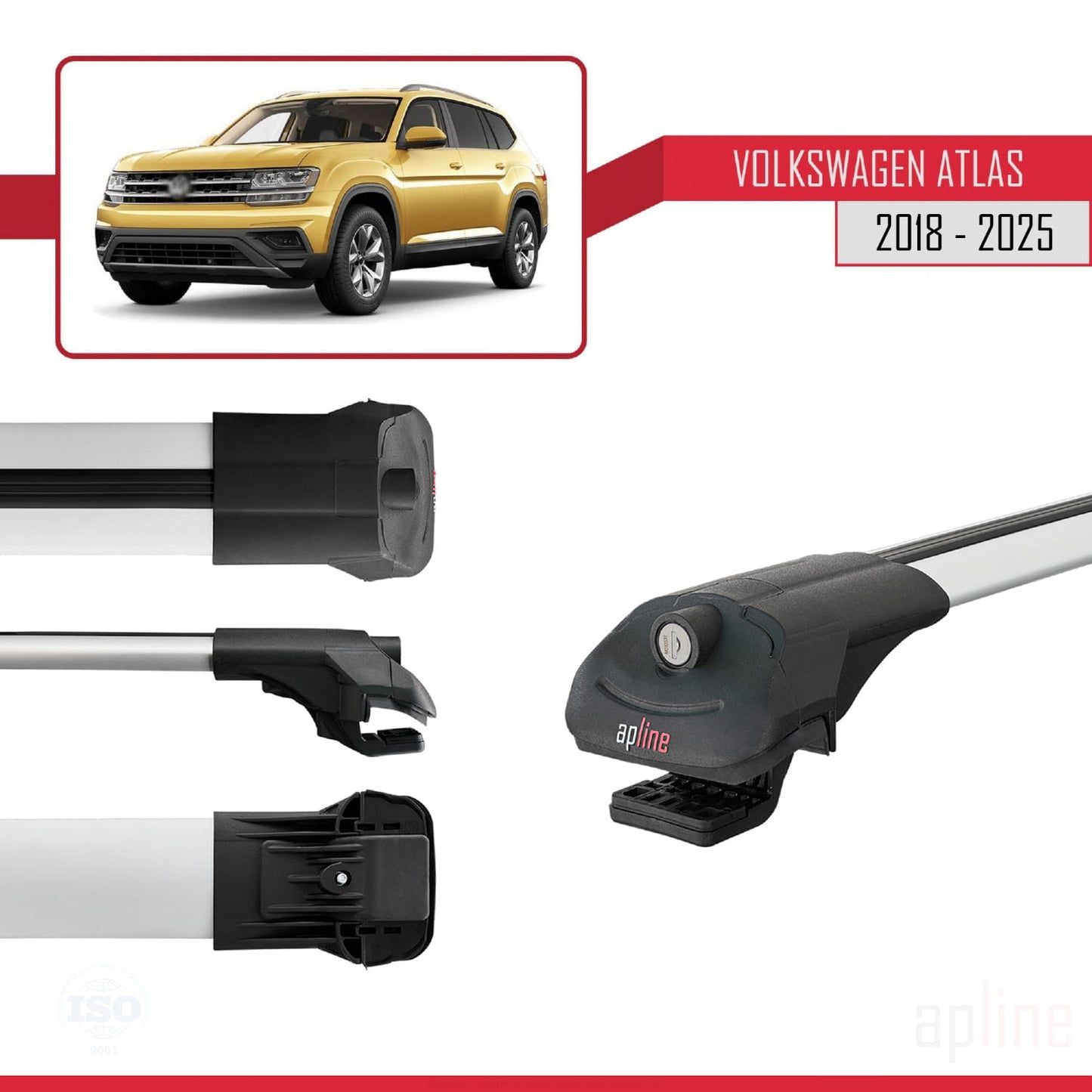 Compatible with Volkswagen Atlas (CA1) 2018-2025 ACE-1 Car Roof Rack Cross Bar Grey Aluminium 2 Bars