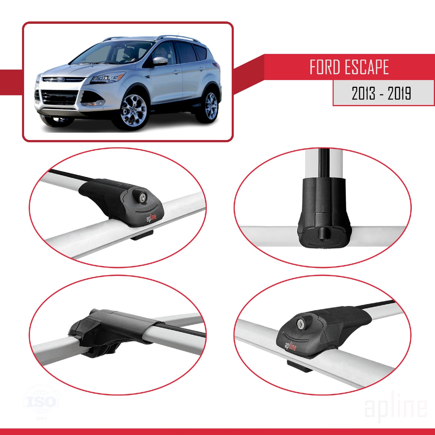 Compatibile con Ford Escape 3 2013-2019 ACE-1 Barre portatutto per auto Portapacchi in alluminio grigio 2 barre