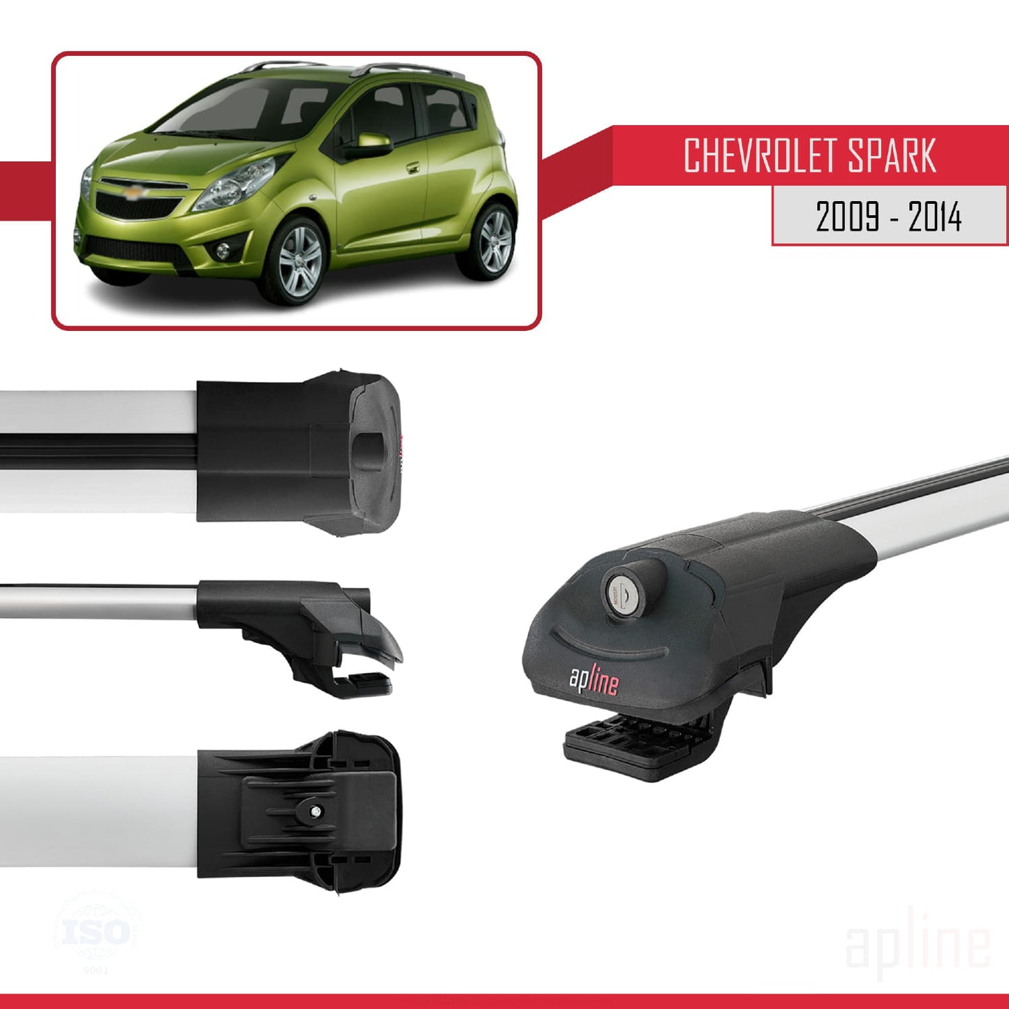 Compatibile con Chevrolet Spark (M300) 2009-2014 ACE-1 Barre portatutto per auto Portapacchi in alluminio grigio 3 barre